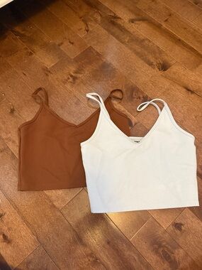 Women’s Cropped V-Neck Tank Top - Cream and Brown (2-Pack)